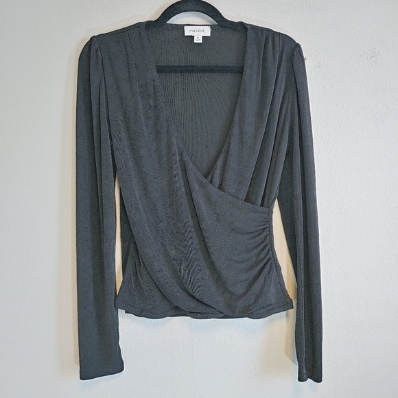 Evereve Marla Surplice Top Shimmer Contemporary Minimalist Work Wear Career Sz M - Picture 1 of 8